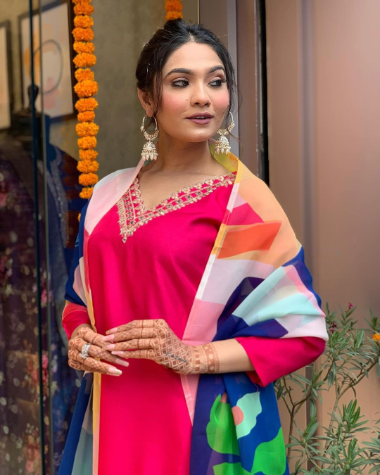 Designer Pure Viscose Jacquard Kurta With Pant And Heavy Dupatta Dropshipera