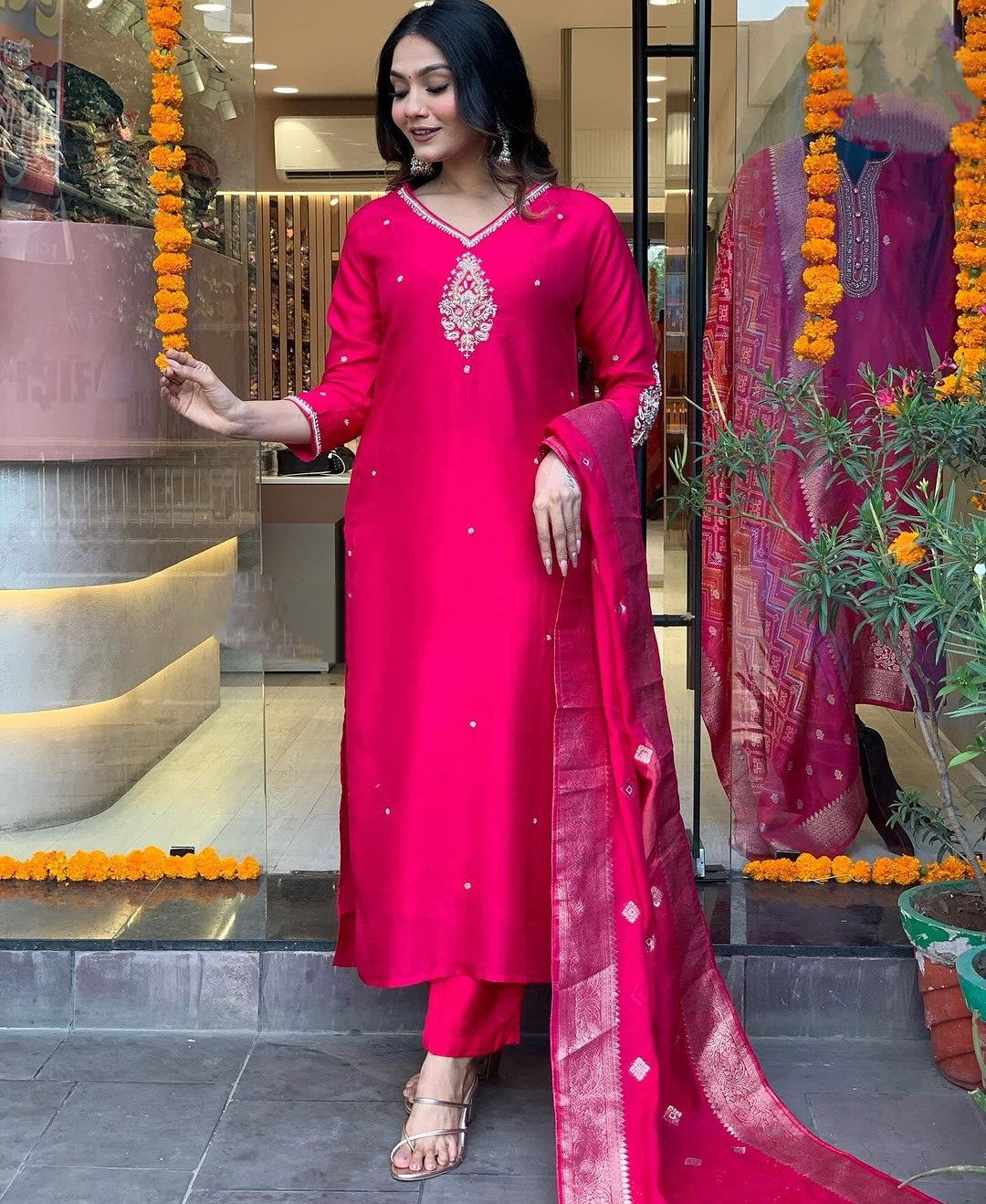 Designer Kurta set with Knee Bottom Pant and Beautiful Dupatta Dropshipera