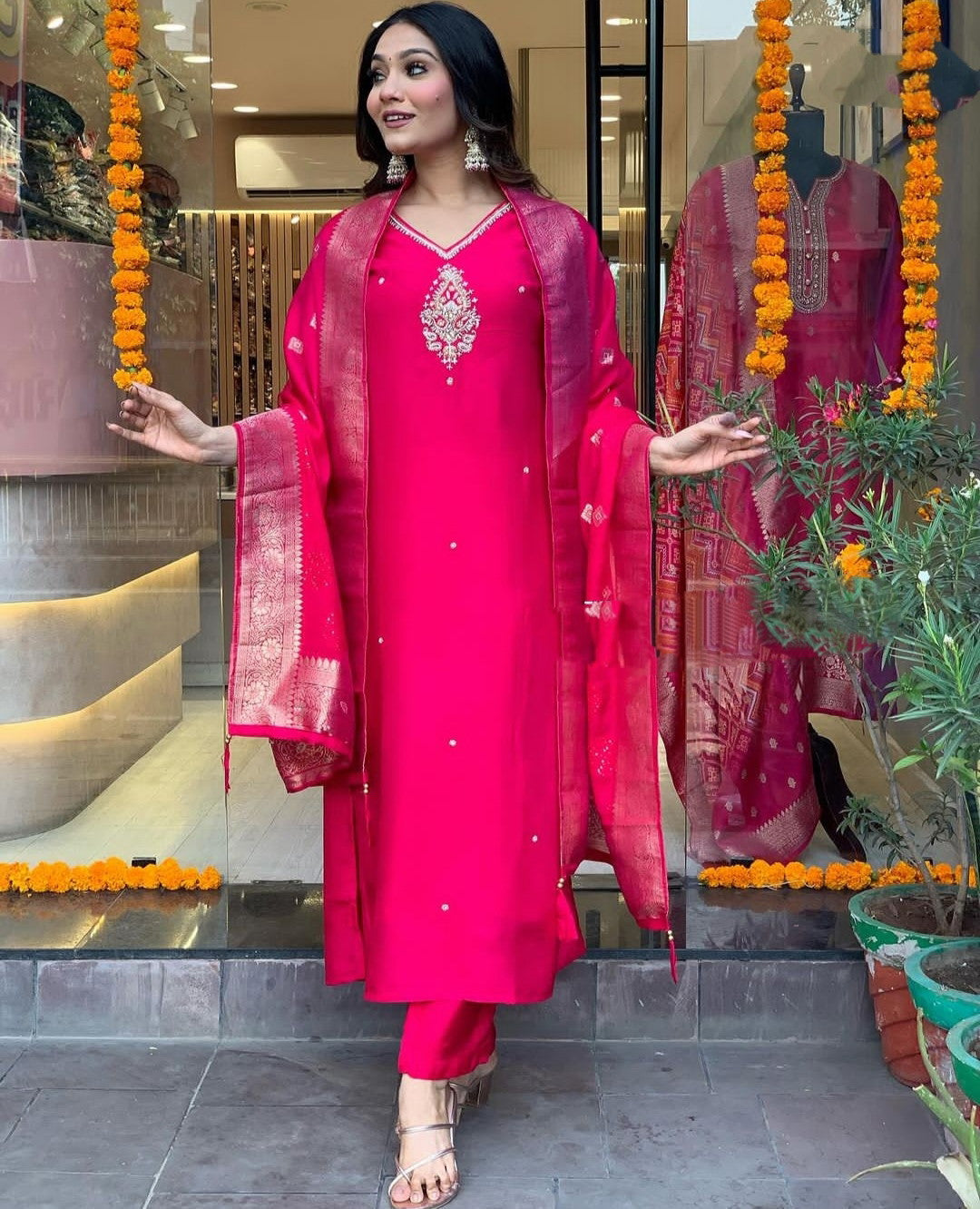 Designer Kurta set with Knee Bottom Pant and Beautiful Dupatta Dropshipera