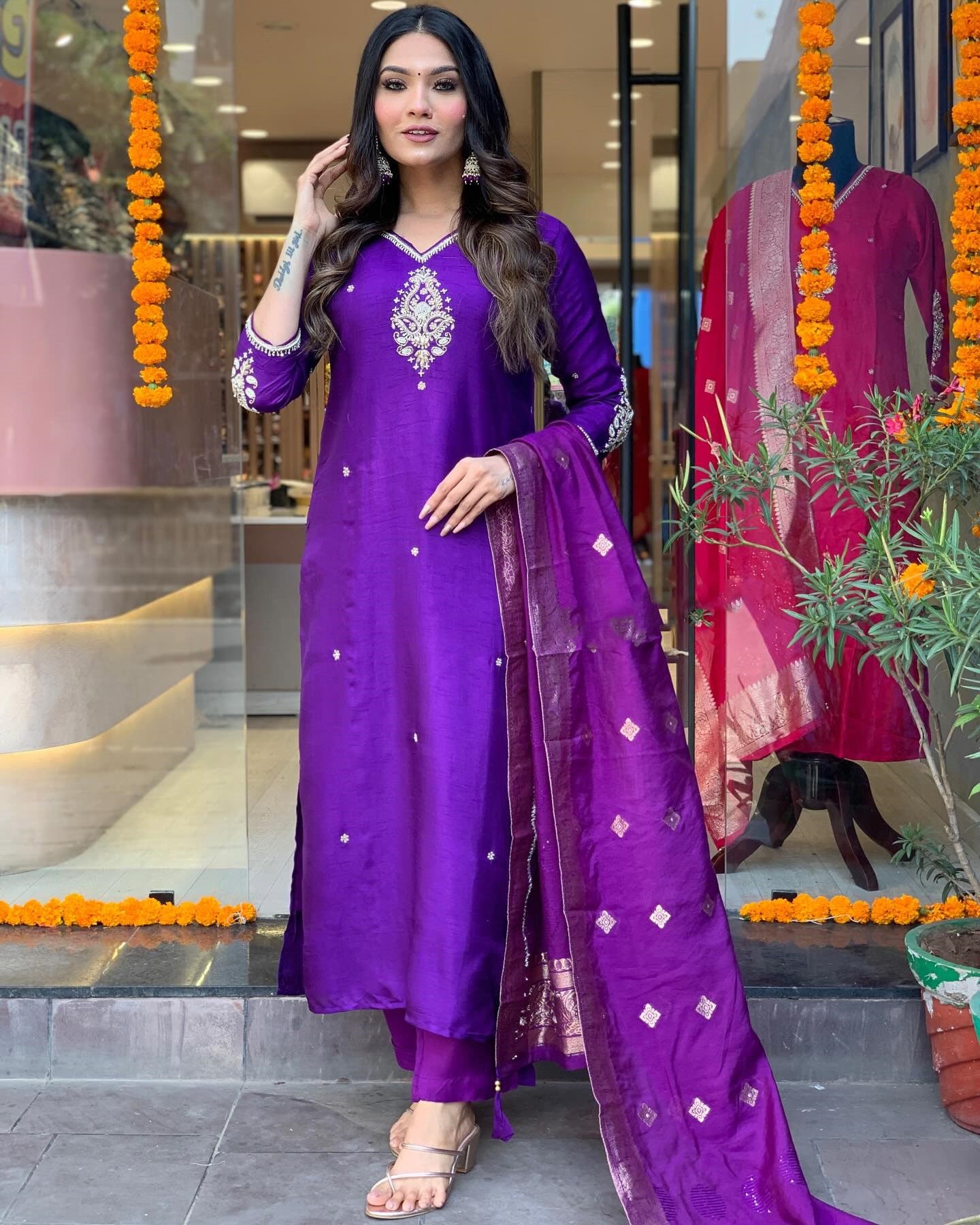 Designer Kurta set with Knee Bottom Pant and Beautiful Dupatta Dropshipera
