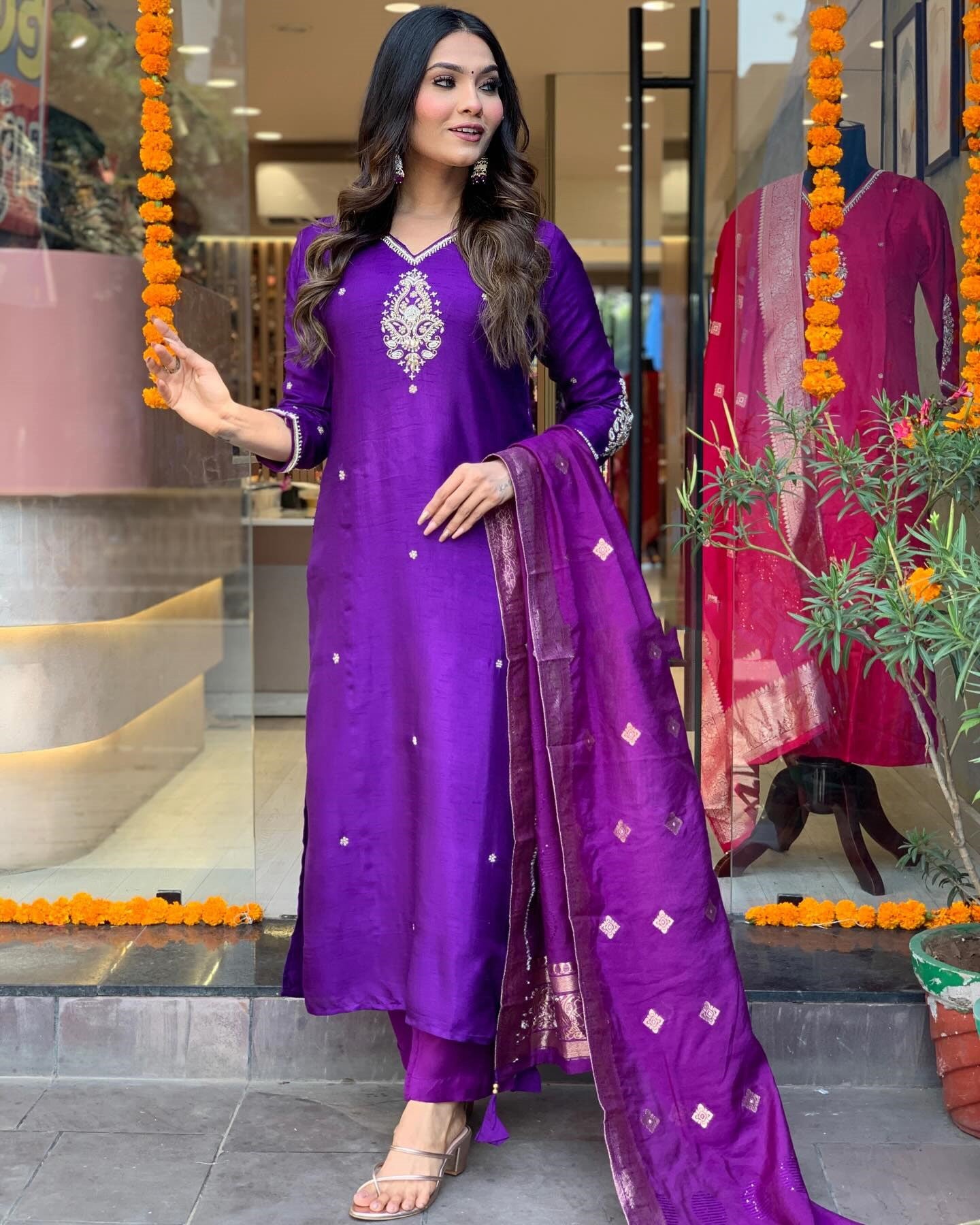 Designer Kurta set with Knee Bottom Pant and Beautiful Dupatta Dropshipera