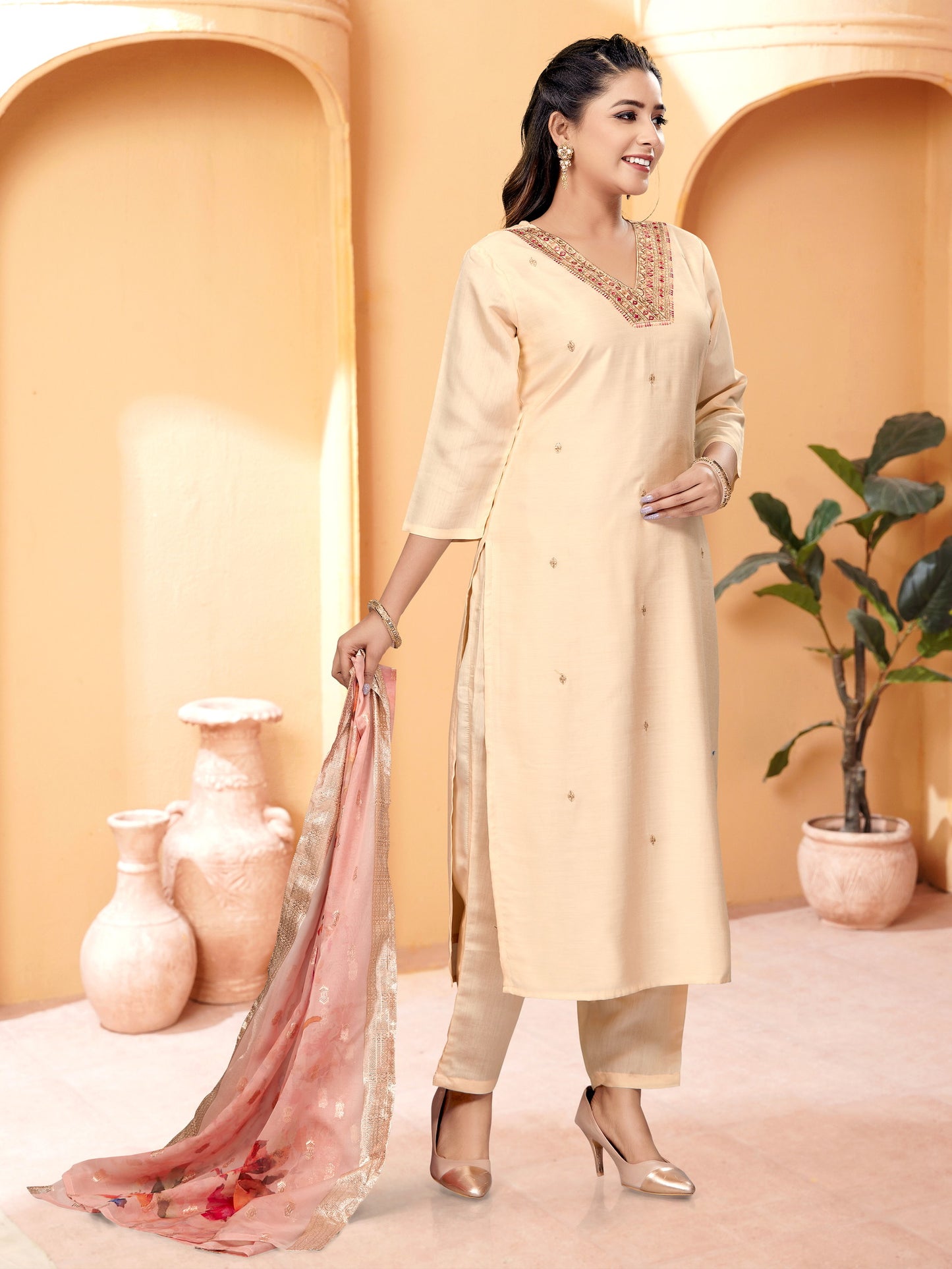 Designer Kurta set with Knee Bottom Pant and Beautiful Dupatta Dropshipera