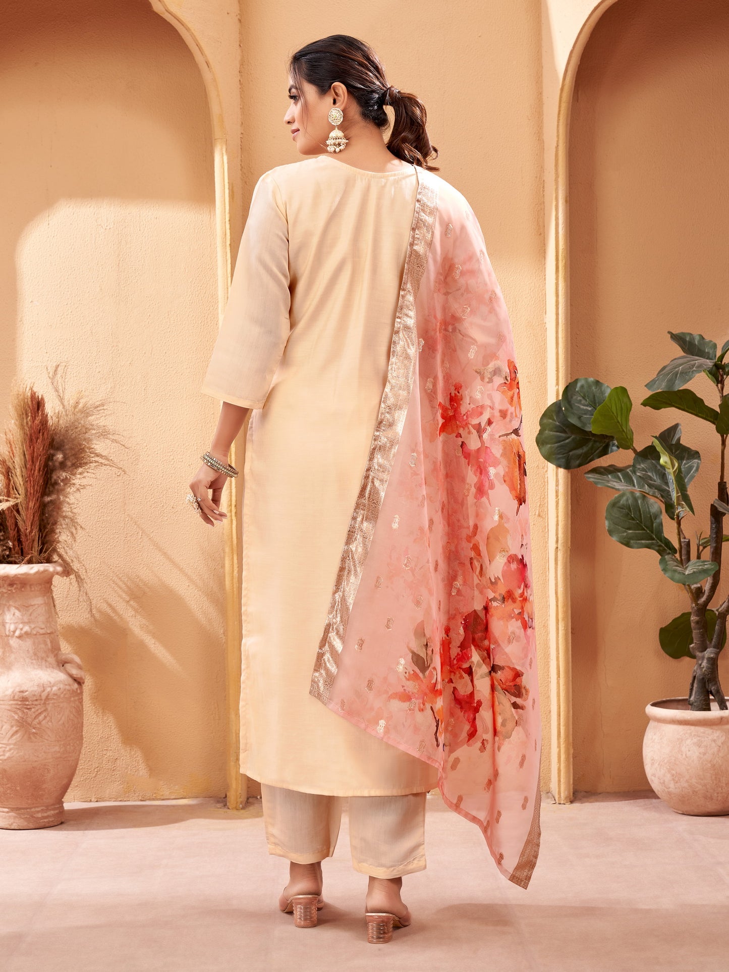 Designer Kurta set with Knee Bottom Pant and Beautiful Dupatta Dropshipera