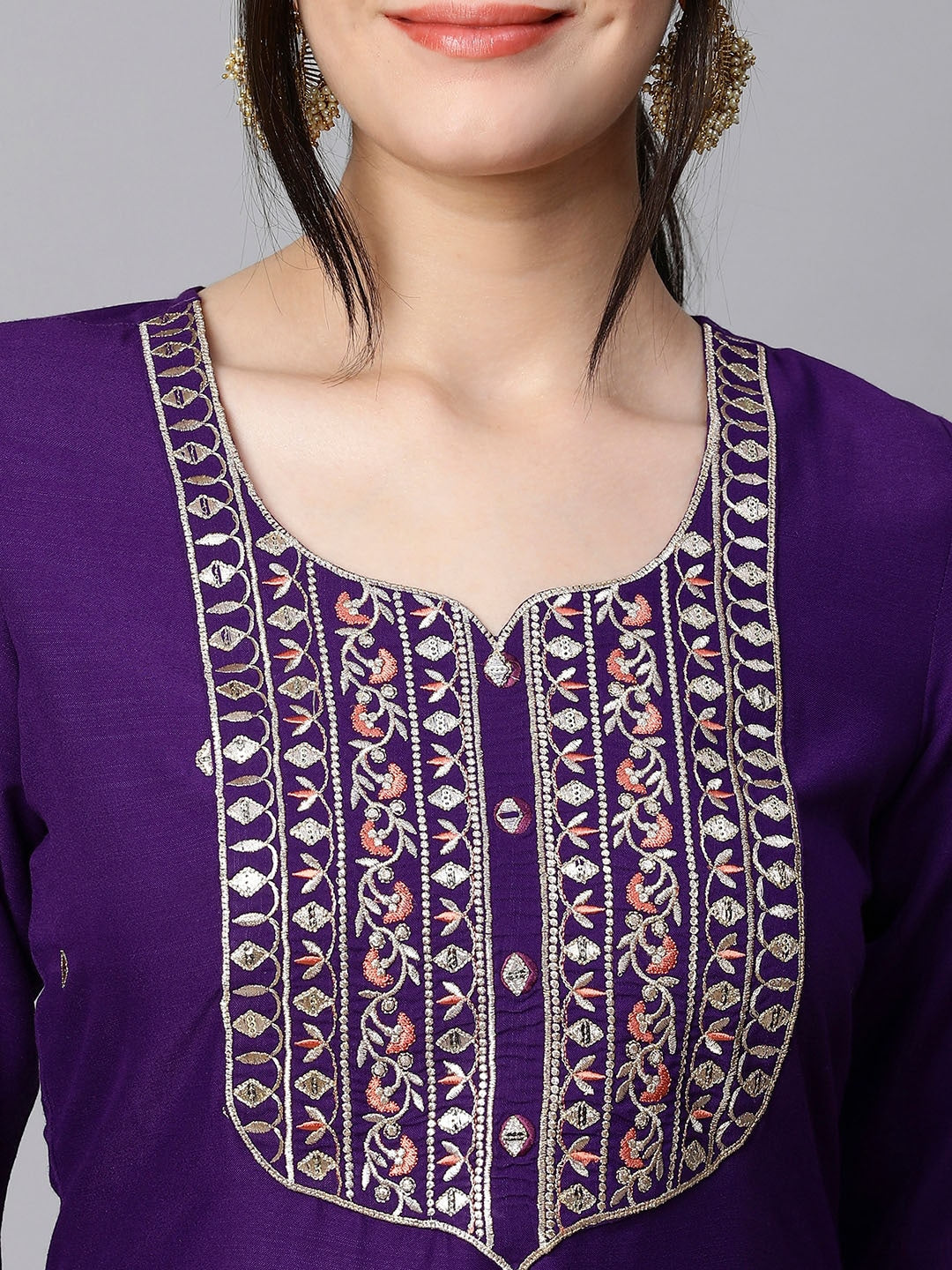 Women Embroidery Rayon Slub Kurta Set Dropshipera