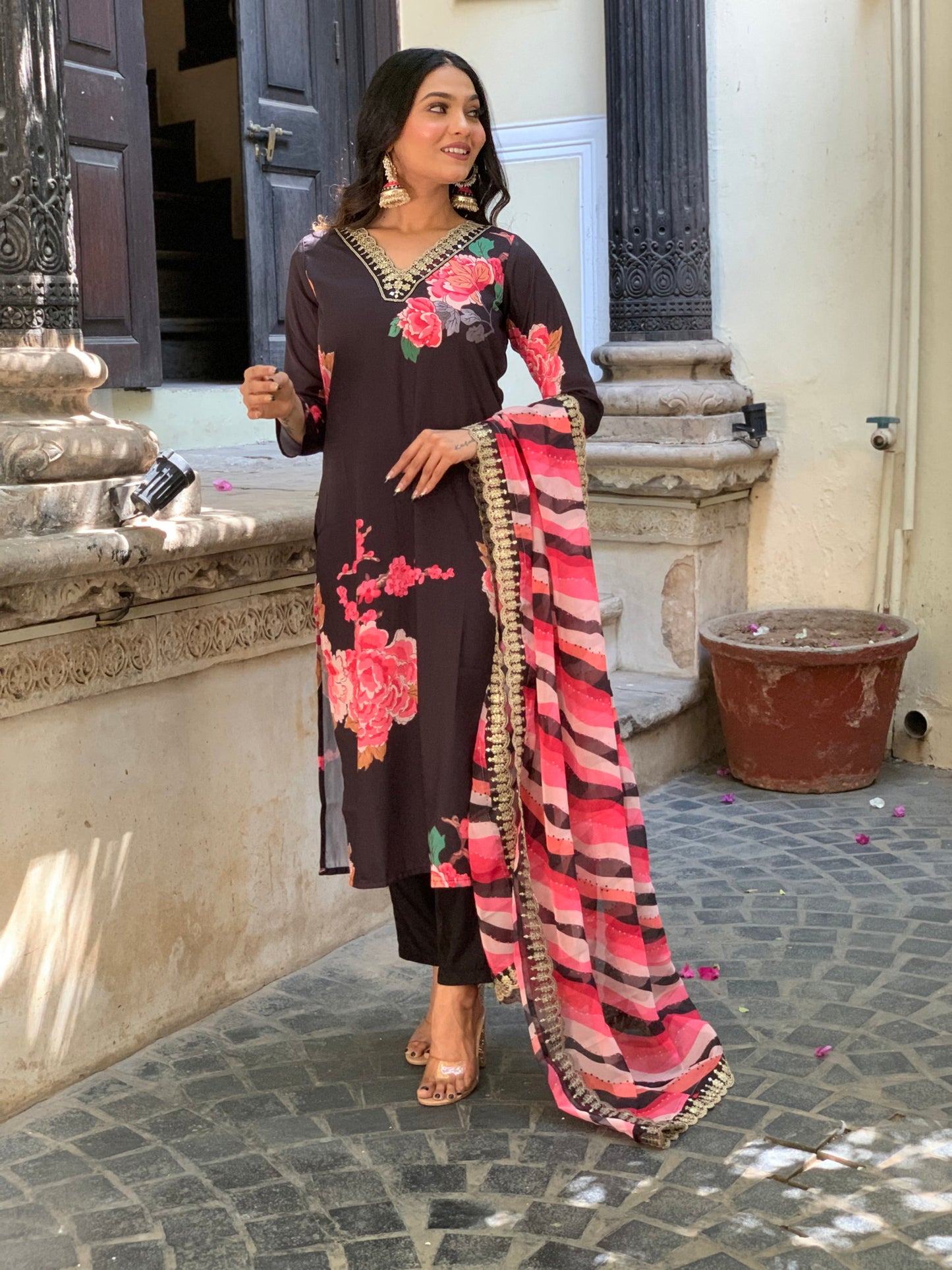 Designer Floral Kurta Set with Bottom and Dupatta Dropshipera