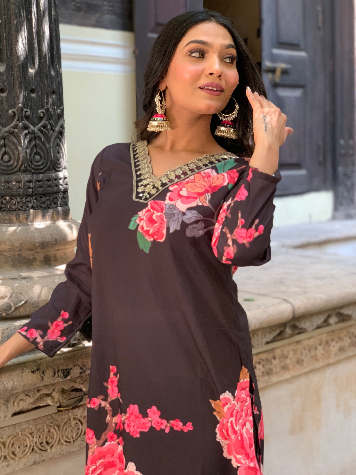 Designer Floral Kurta Set with Bottom and Dupatta Dropshipera