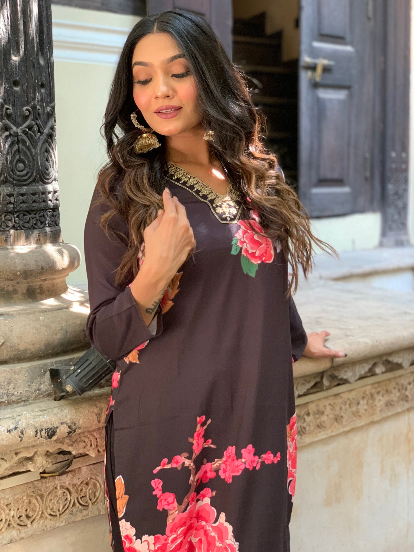 Designer Floral Kurta Set with Bottom and Dupatta Dropshipera