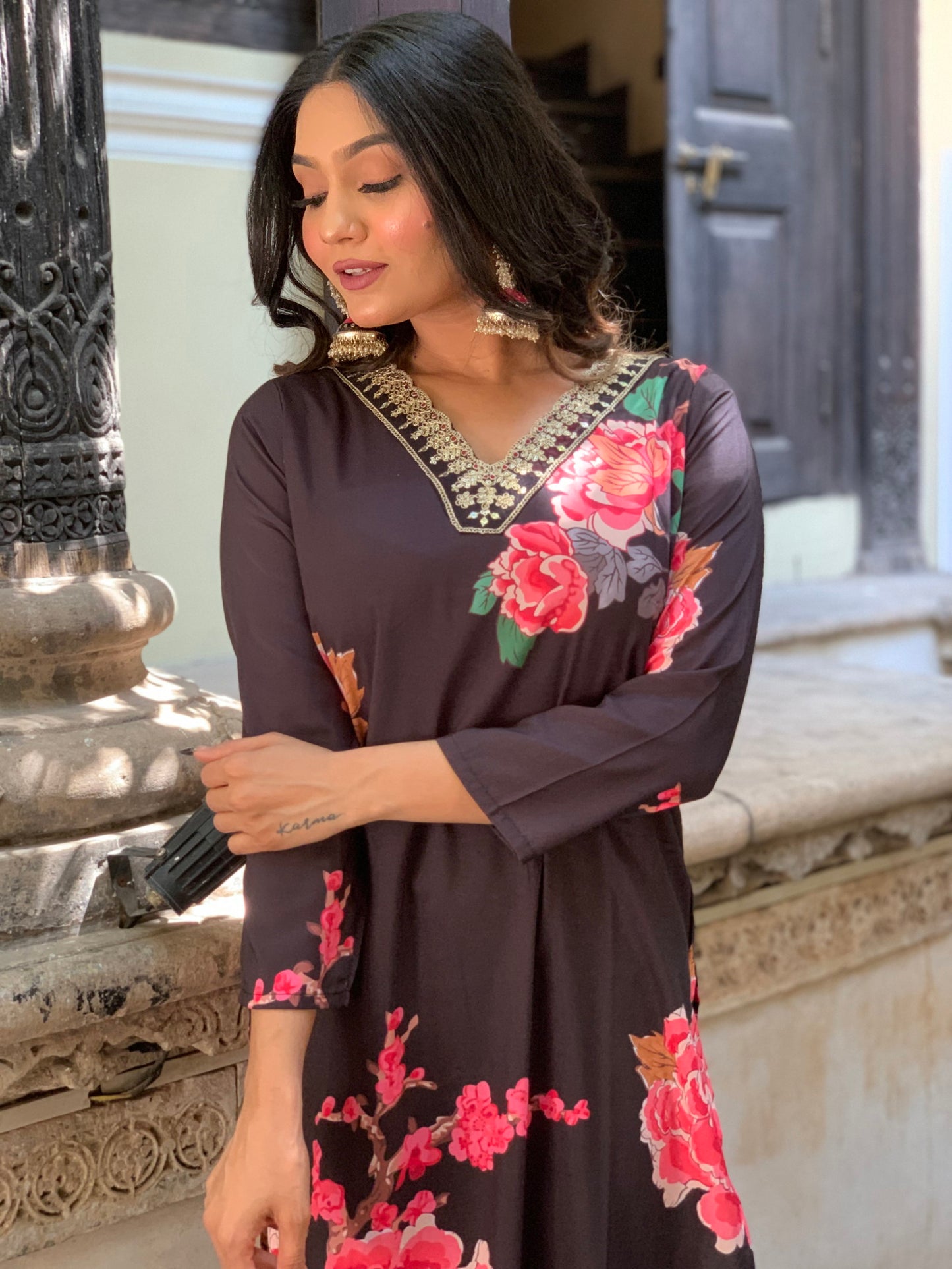Designer Floral Kurta Set with Bottom and Dupatta Dropshipera