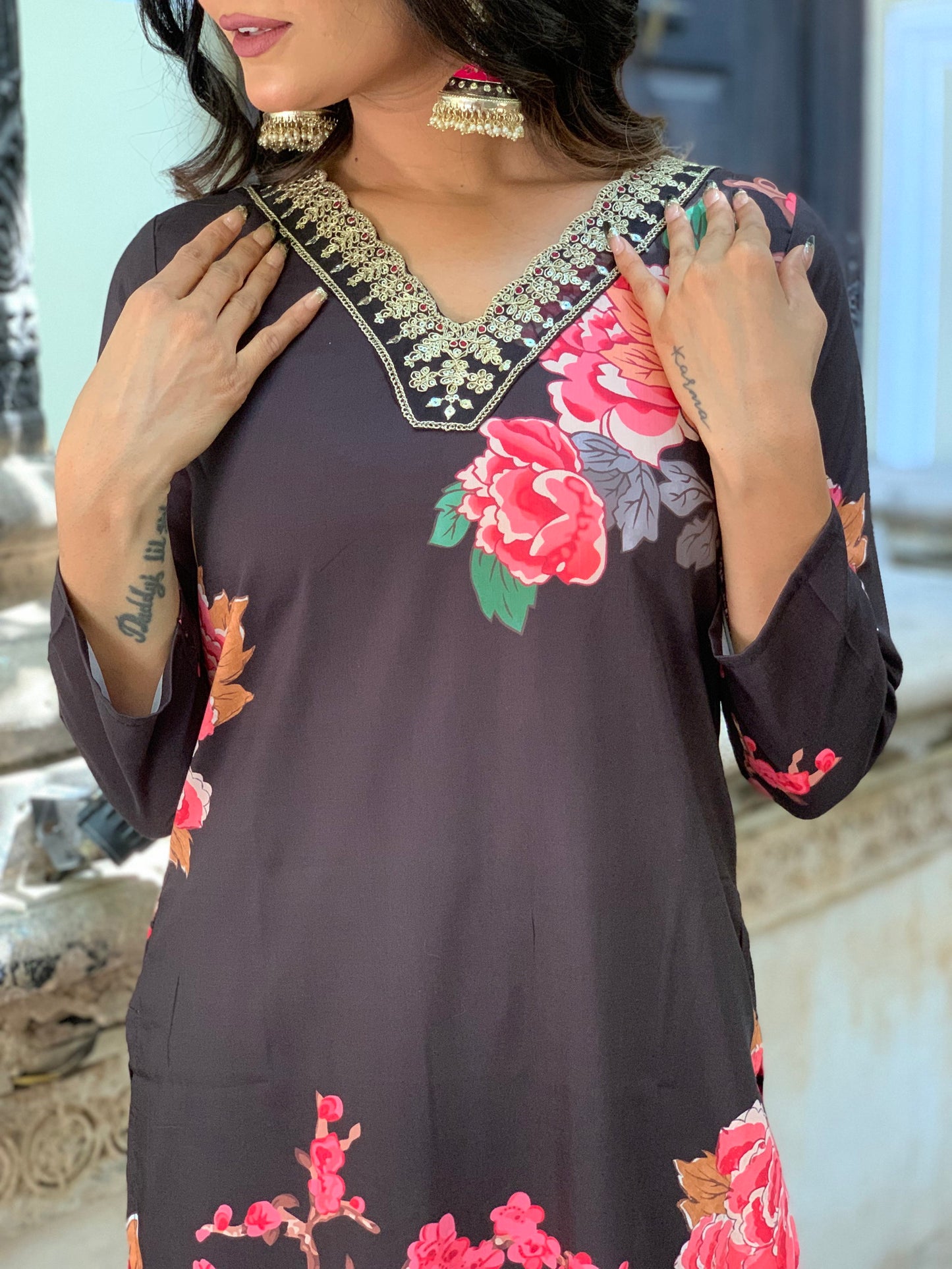Designer Floral Kurta Set with Bottom and Dupatta Dropshipera