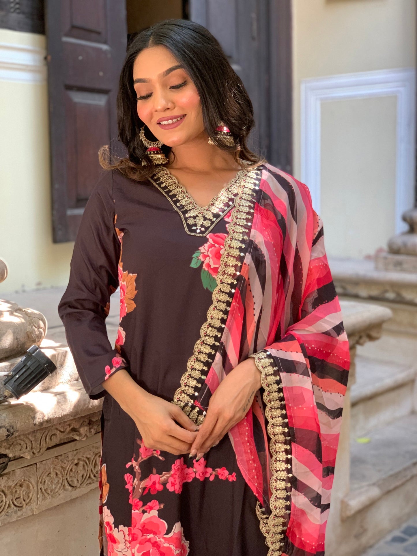 Designer Floral Kurta Set with Bottom and Dupatta Dropshipera