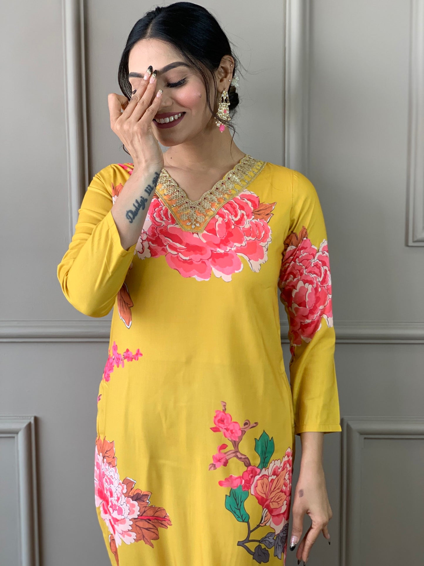 Designer Floral Kurta Set with Bottom and Dupatta Dropshipera