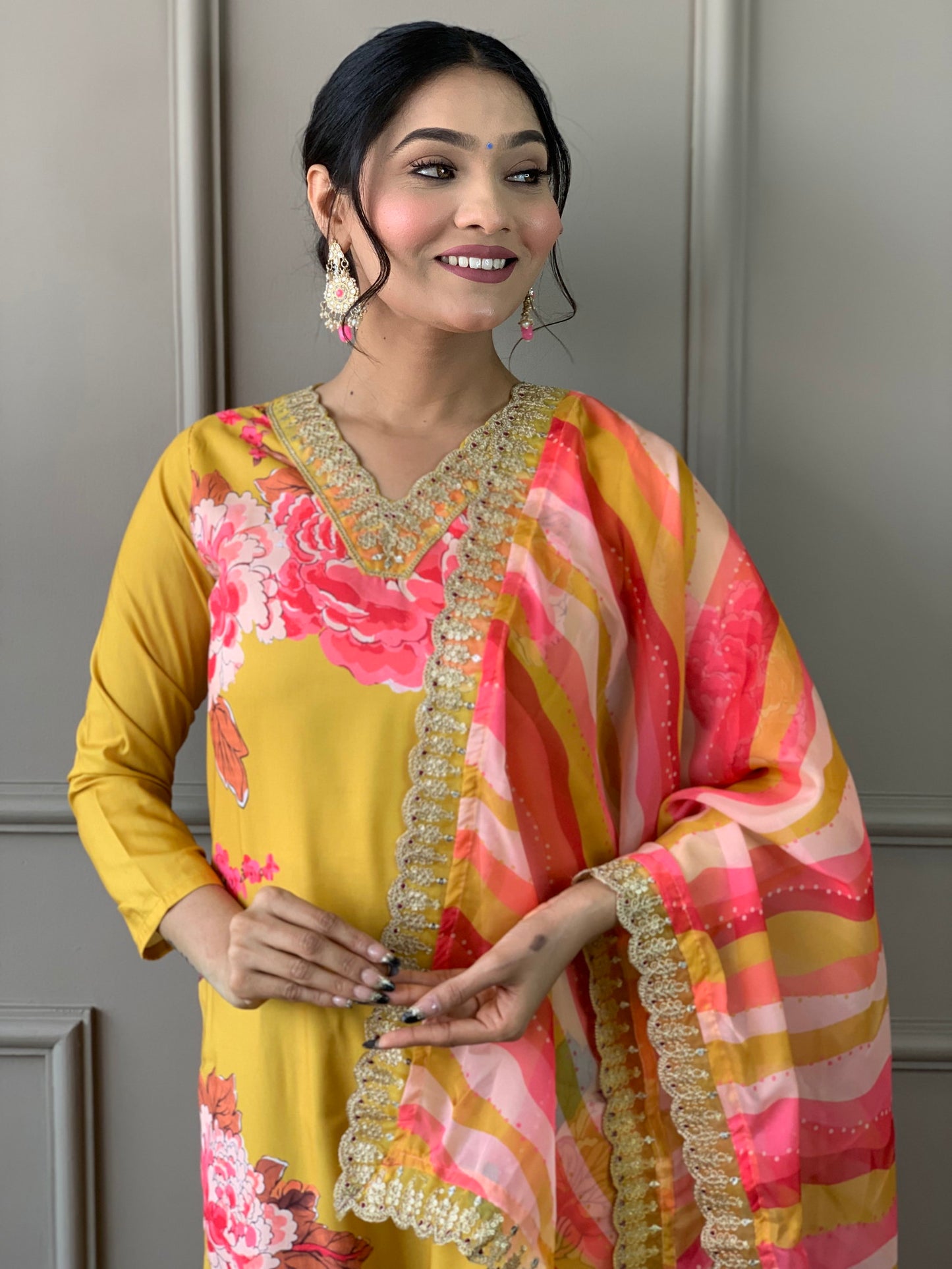 Designer Floral Kurta Set with Bottom and Dupatta Dropshipera