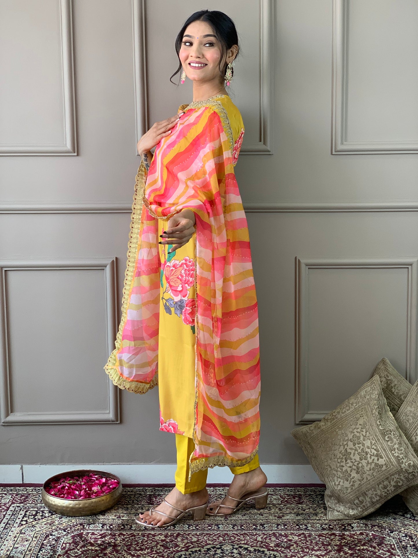 Designer Floral Kurta Set with Bottom and Dupatta Dropshipera