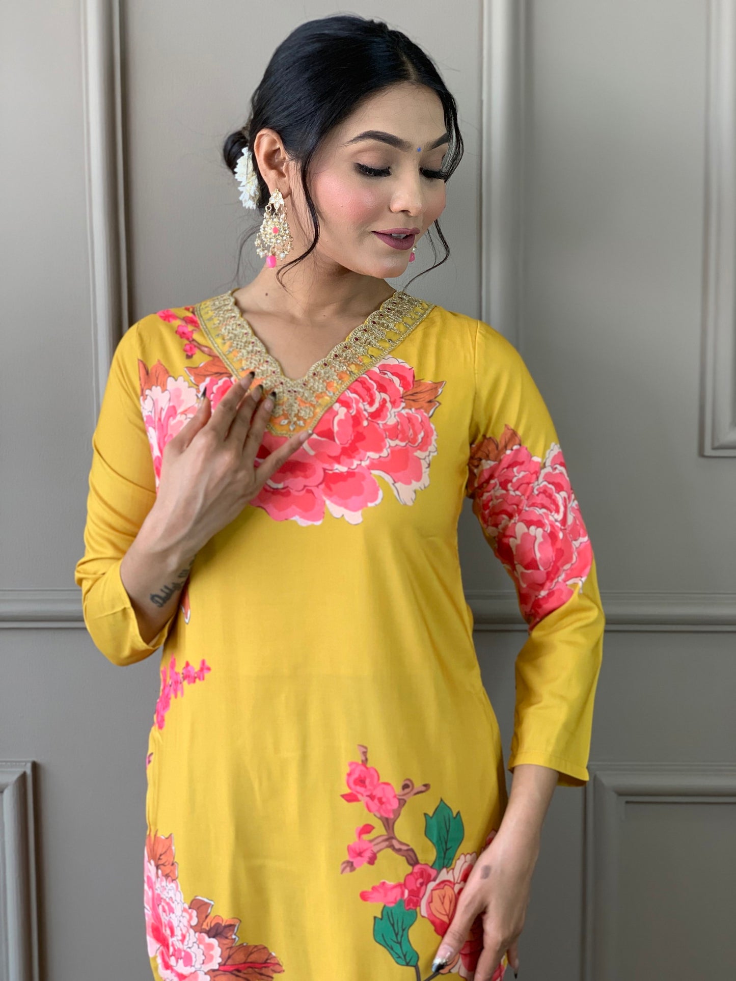 Designer Floral Kurta Set with Bottom and Dupatta Dropshipera