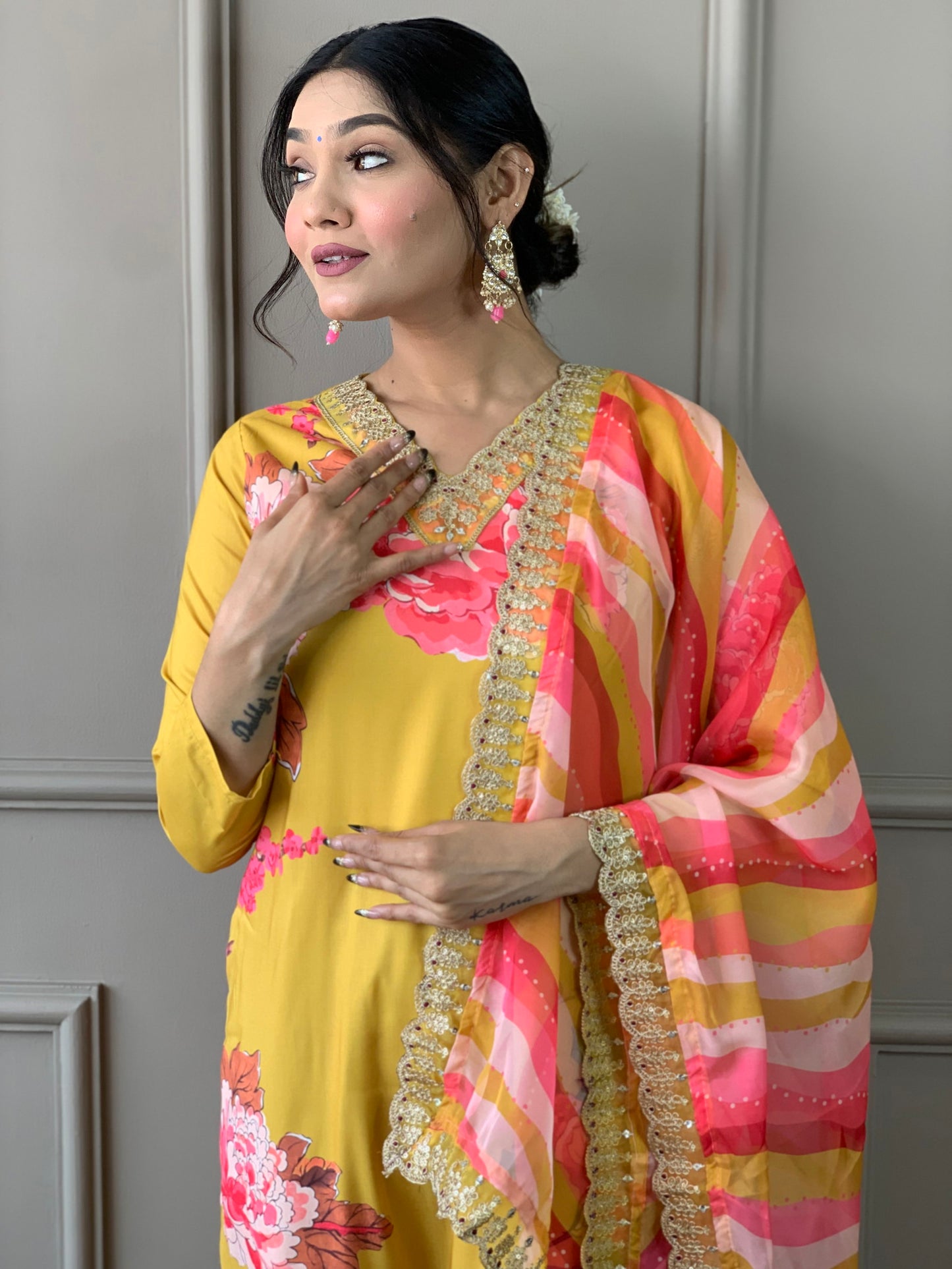 Designer Floral Kurta Set with Bottom and Dupatta Dropshipera