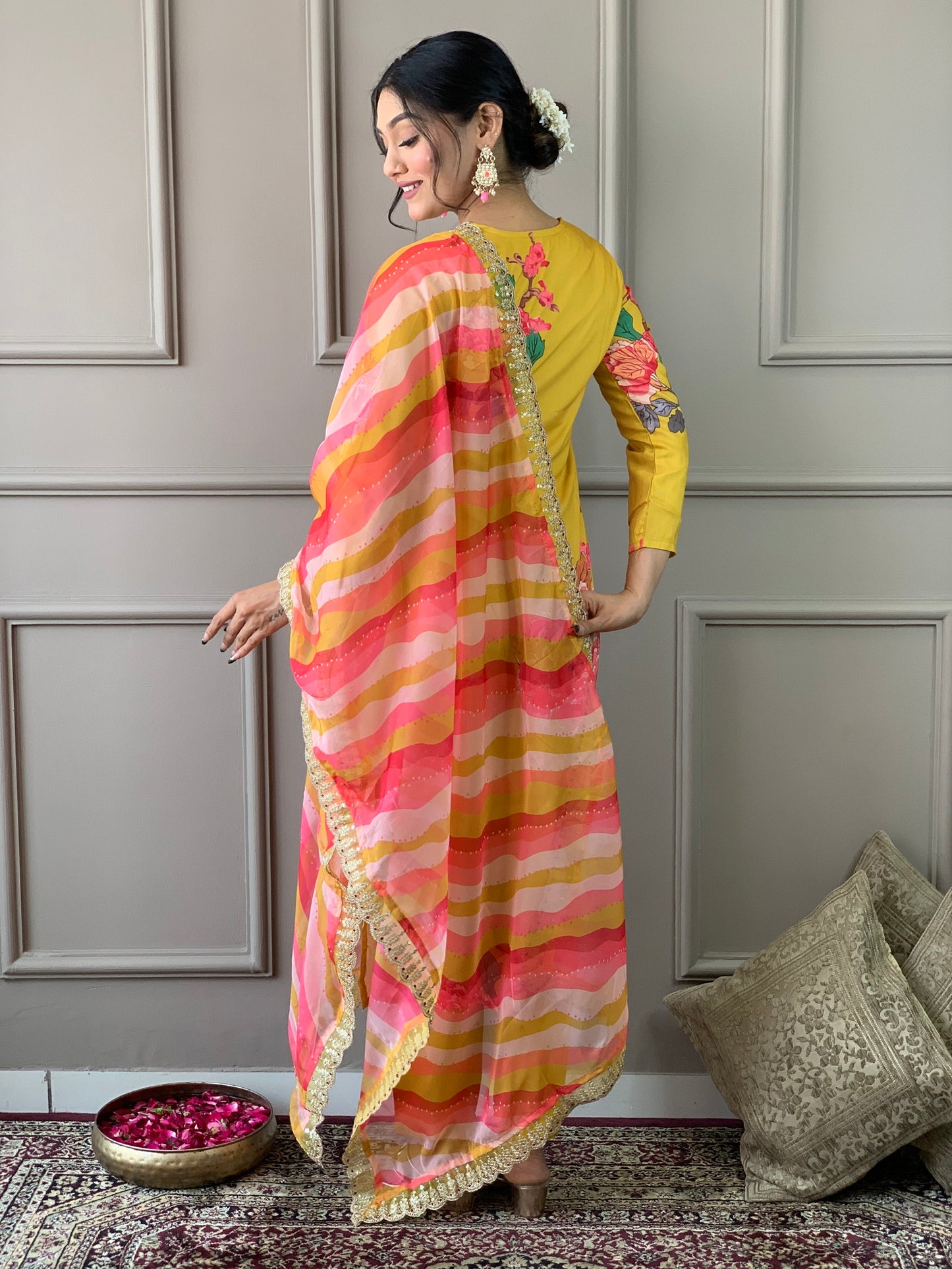 Designer Floral Kurta Set with Bottom and Dupatta Dropshipera