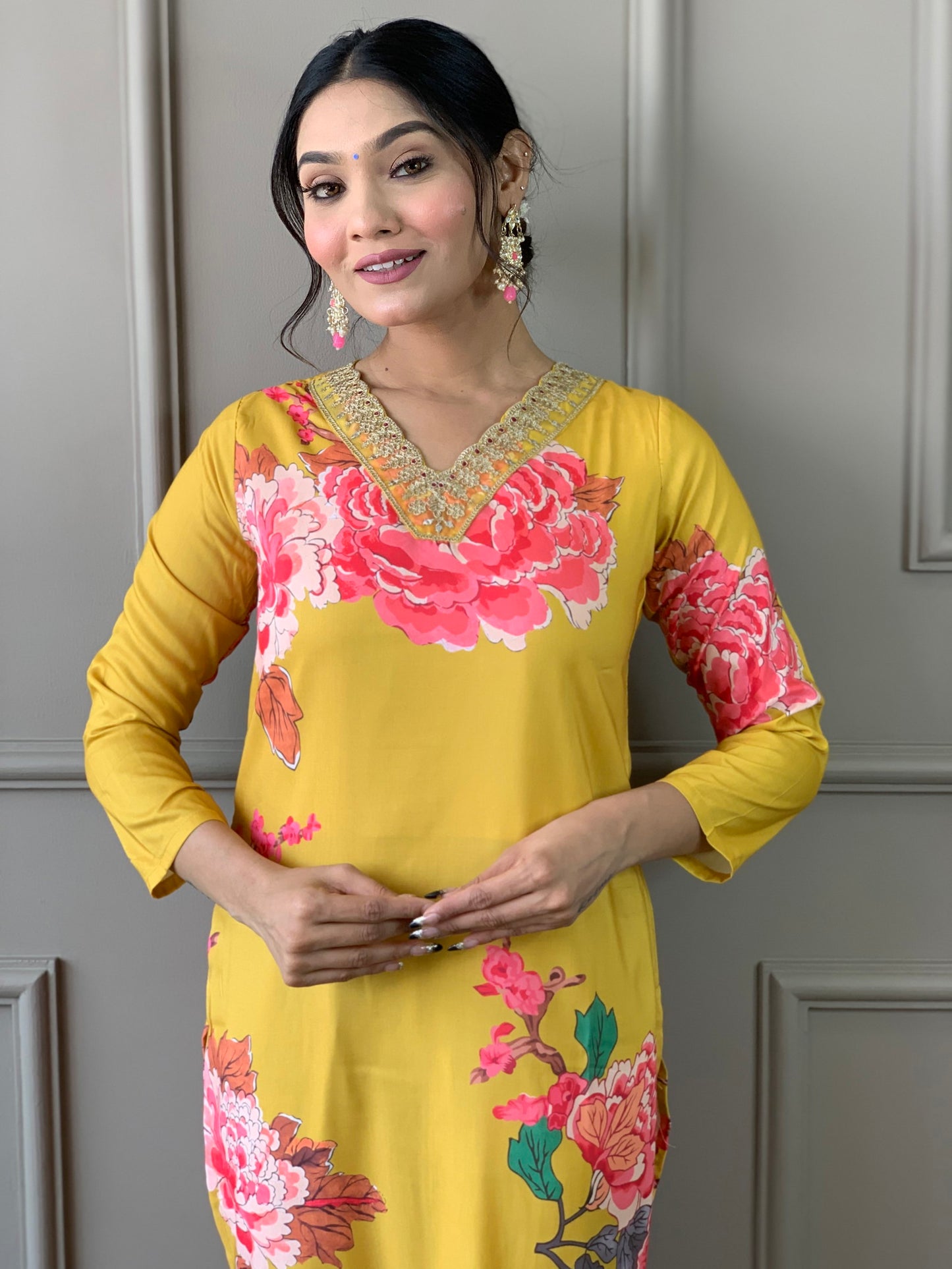 Designer Floral Kurta Set with Bottom and Dupatta Dropshipera