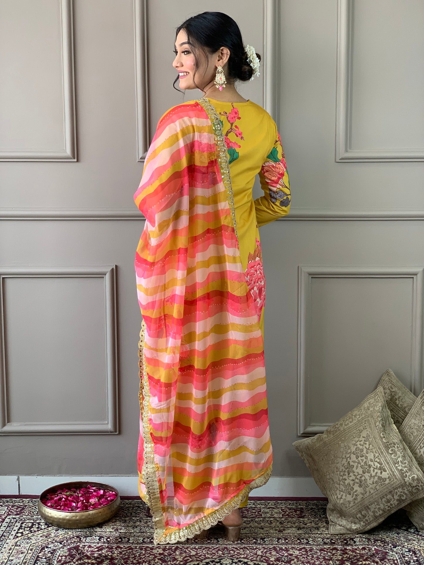 Designer Floral Kurta Set with Bottom and Dupatta Dropshipera