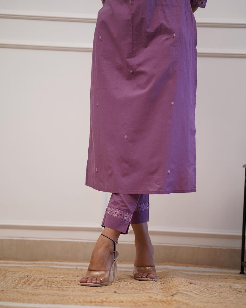 Women Embroidered Rayon Slub Straight Kurta With Pant Dropshipera