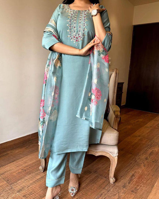 New Catalog Design Kurta Set With Embroidery Chanderi Work Dropshipera