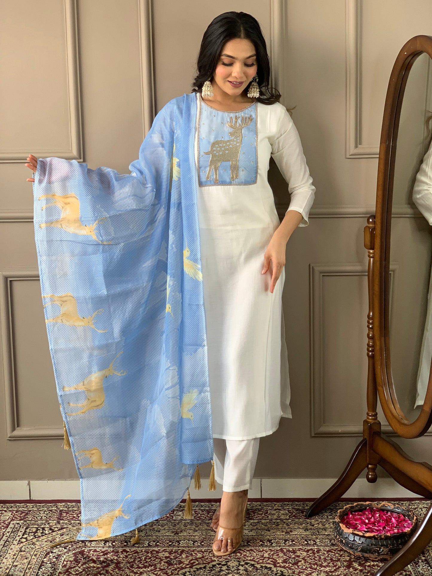 Designer Kurta Set With Digital Print And Embroidery Work Dropshipera