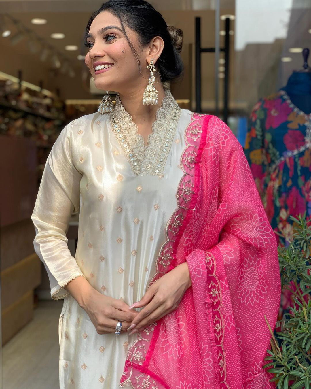 Designer Pure Viscose Jacquard Kurta With Pant And Heavy Dupatta Dropshipera