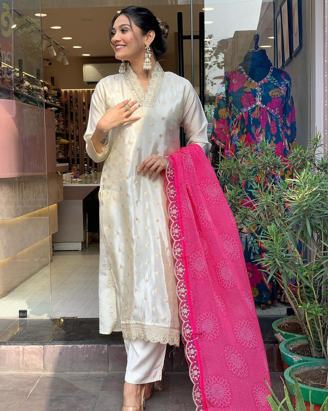 Designer Pure Viscose Jacquard Kurta With Pant And Heavy Dupatta Dropshipera