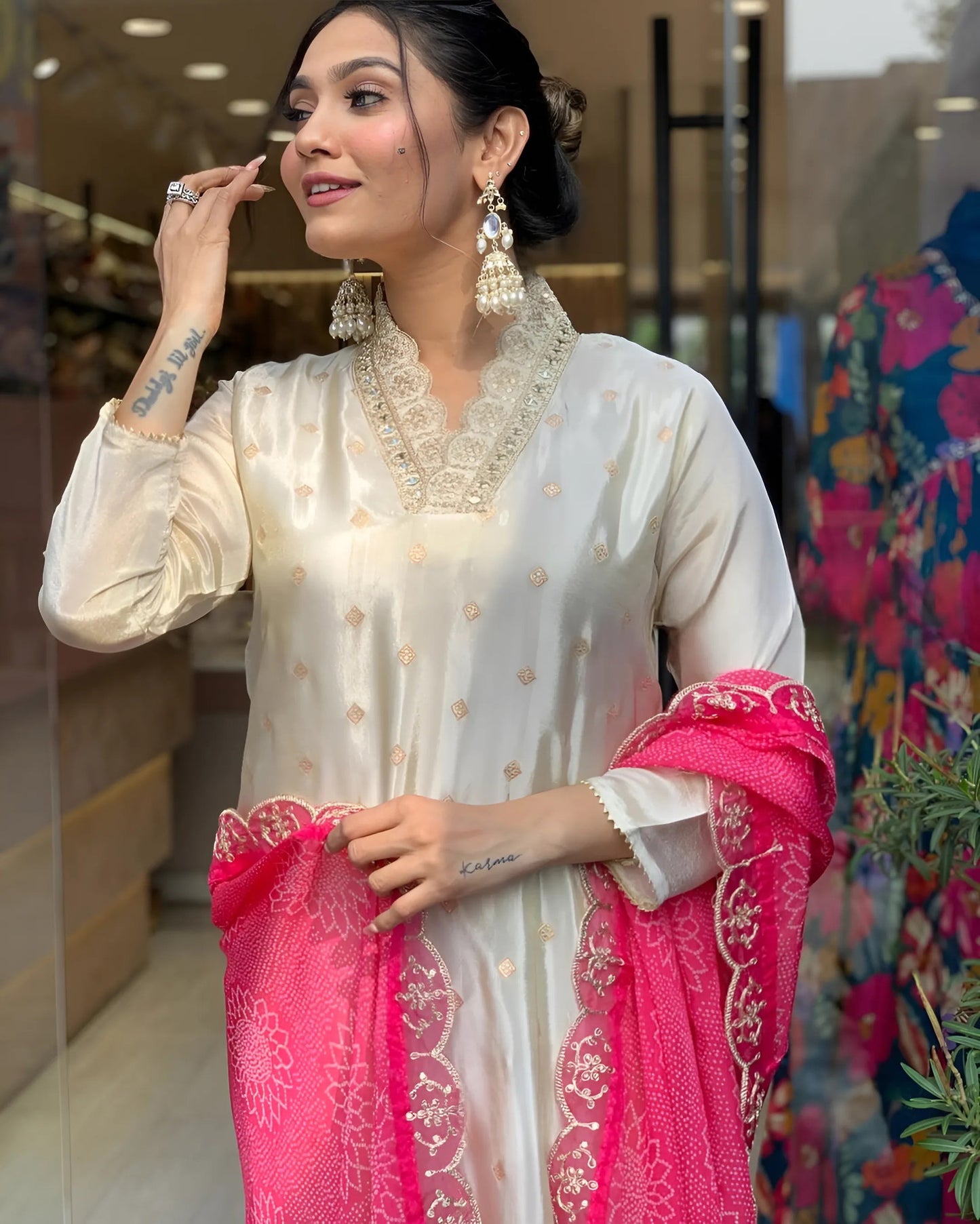 Designer Pure Viscose Jacquard Kurta With Pant And Heavy Dupatta Dropshipera