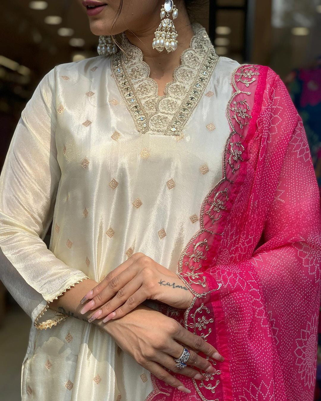 Designer Pure Viscose Jacquard Kurta With Pant And Heavy Dupatta Dropshipera