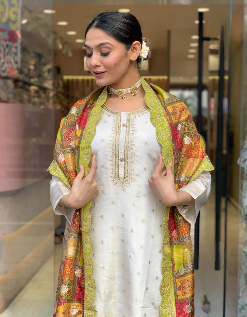 Designer Pure Viscose Jacquard Kurta With Pant And Heavy Dupatta Dropshipera