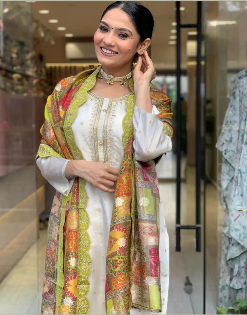 Designer Pure Viscose Jacquard Kurta With Pant And Heavy Dupatta Dropshipera