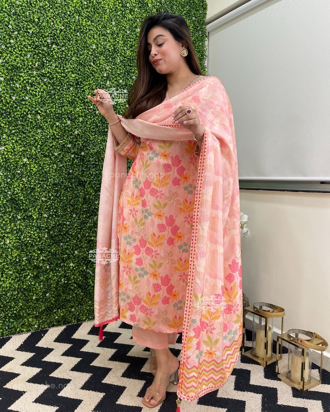 Women Floral Printed Kurta With Pant And Chanderi Dupata Set Dropshipera