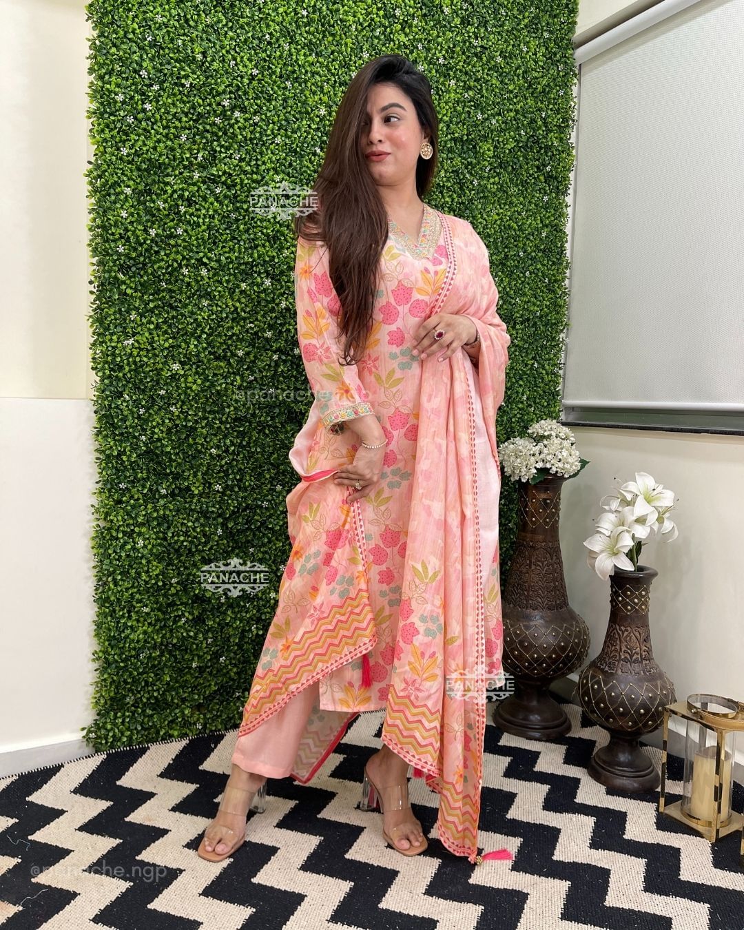 Women Floral Printed Kurta With Pant And Chanderi Dupata Set Dropshipera