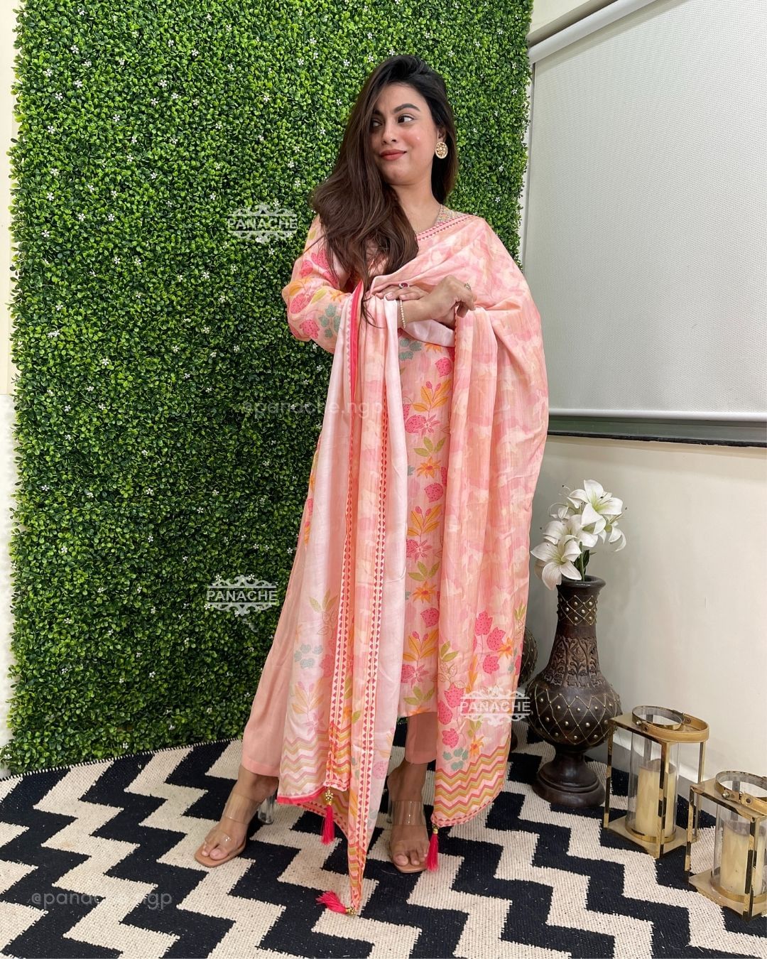 Women Floral Printed Kurta With Pant And Chanderi Dupata Set Dropshipera