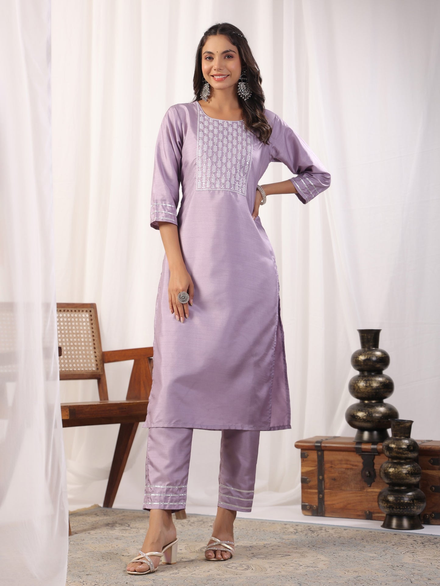 Embroidered Straight Kurta with Trousers & And Dupatta Dropshipera