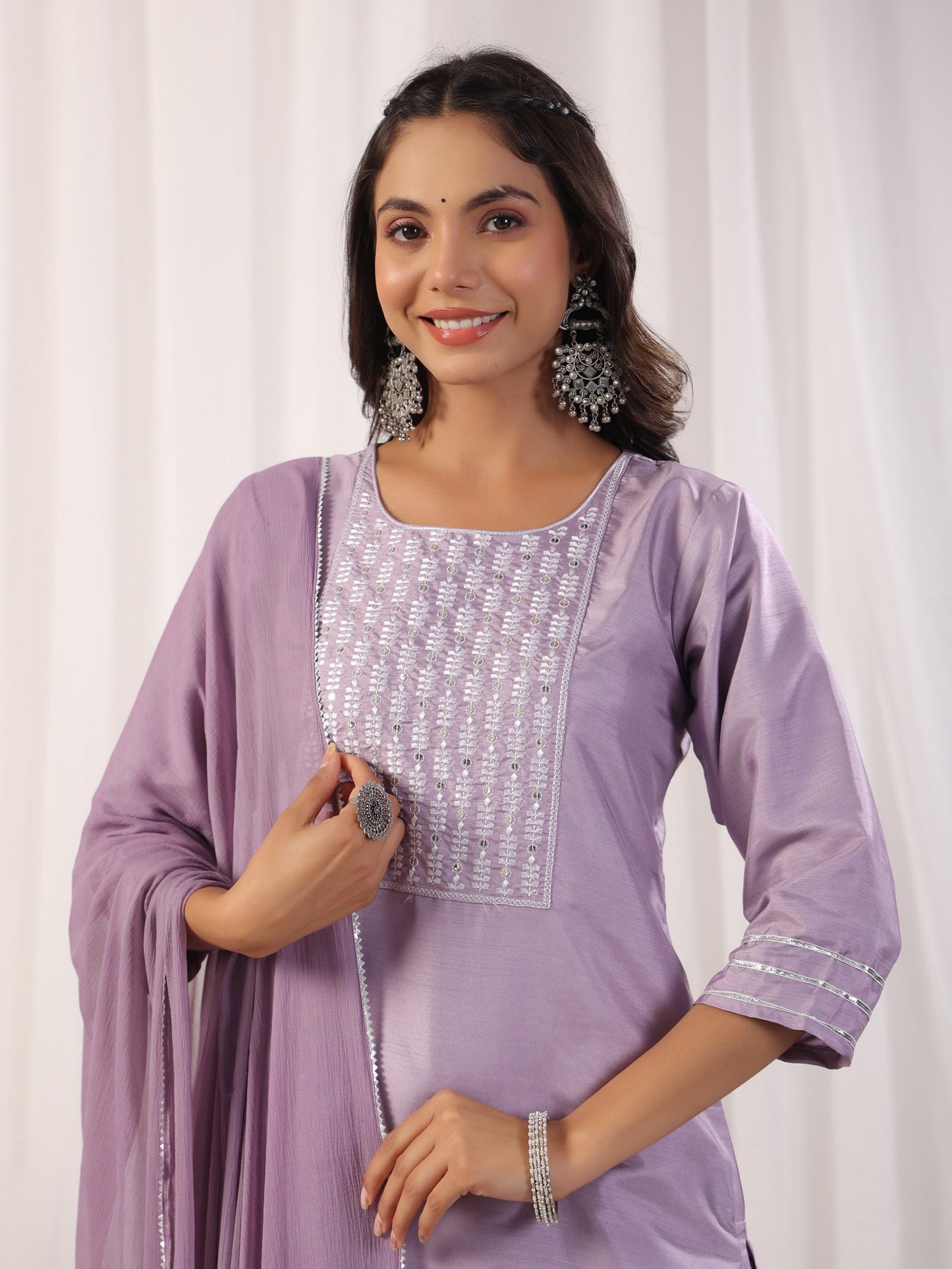 Embroidered Straight Kurta with Trousers & And Dupatta Dropshipera