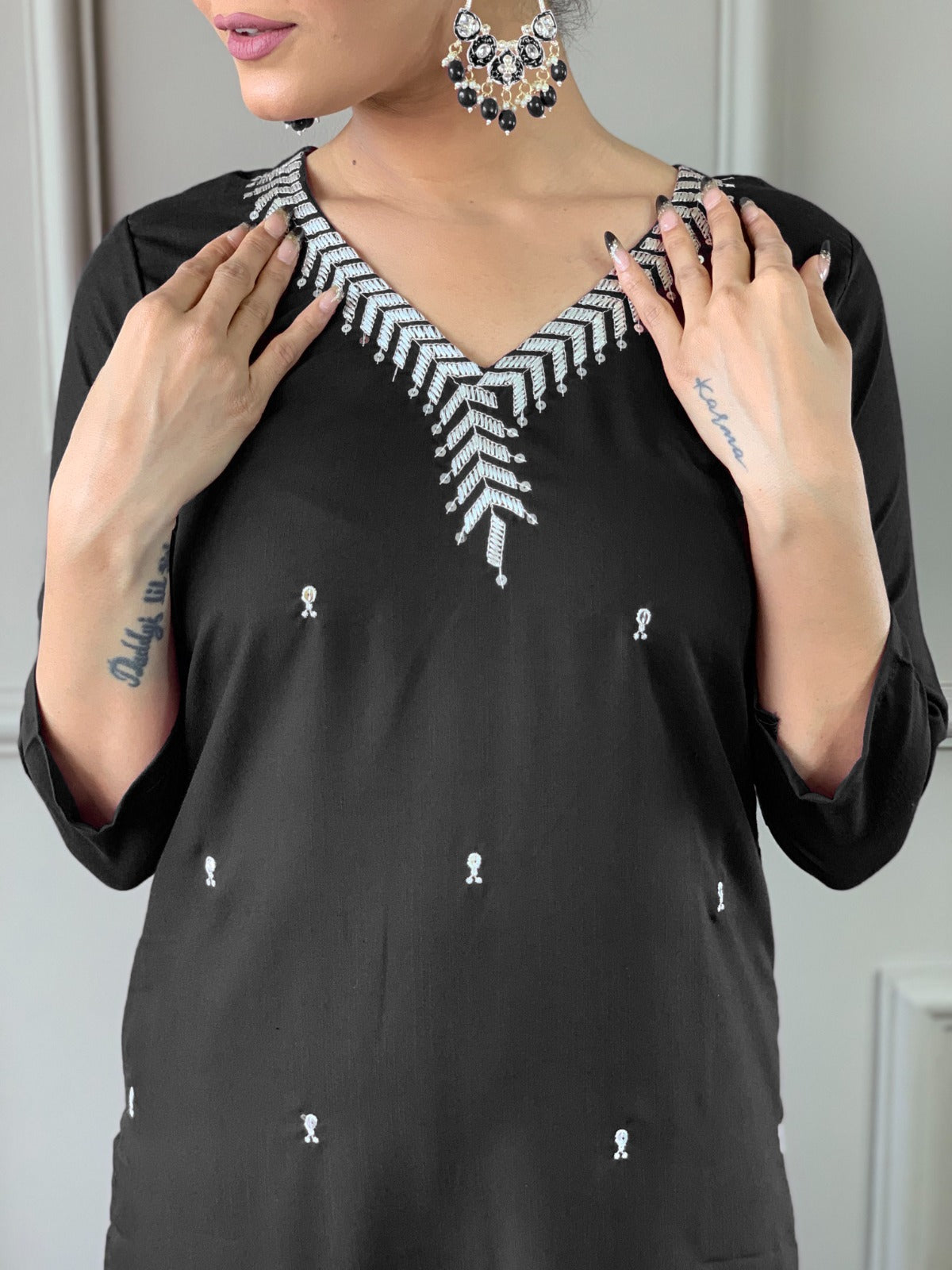 Designer Kurta set with Bottom Pant and Plain Dupatta in Black Color Dropshipera