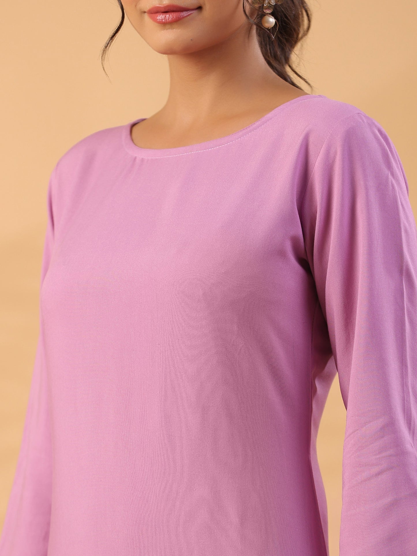 Mauve Colour Round Neck Straight Kurta With Trouser Dropshipera