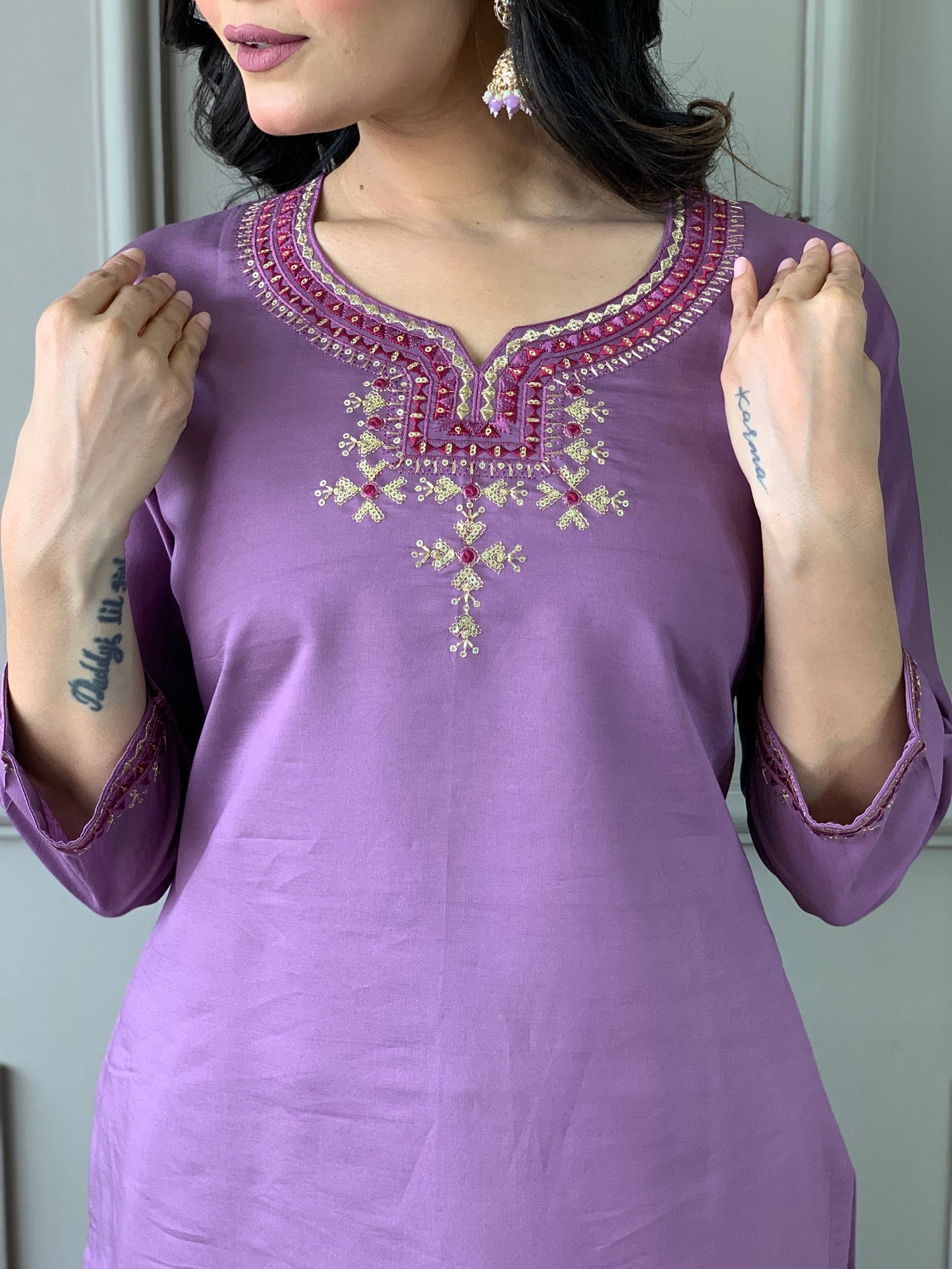 Luxurious Chanderi Silk Purple Kurta Set with Bottom and Dupatta Dropshipera