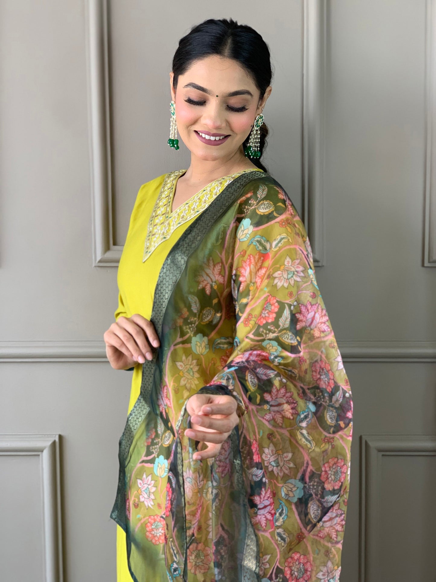 Lemon Yellow Viscose Silk Straight Kurta with bottom and dupatta Dropshipera