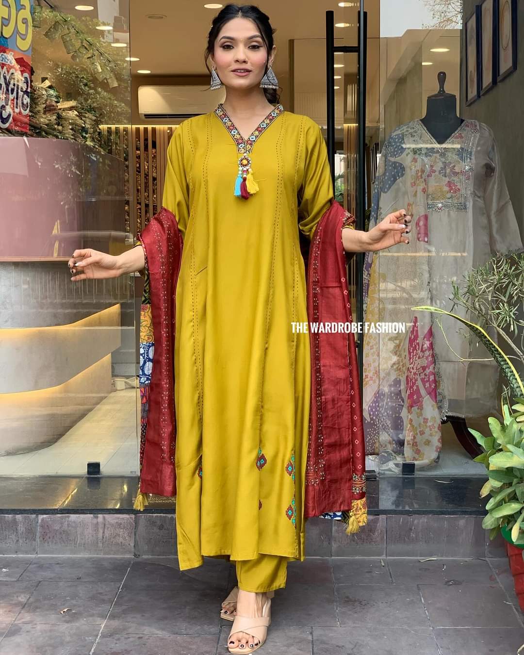 Mustard Yellow Simple Beautiful Kurta Set with Bottom and Dupatta Dropshipera