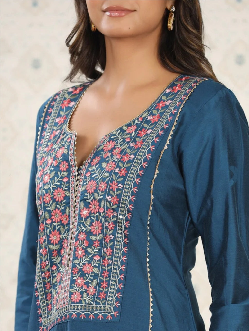 Beautiful Petrol Embroidered Kurta Set with Bottom Wear and Dupatta Dropshipera