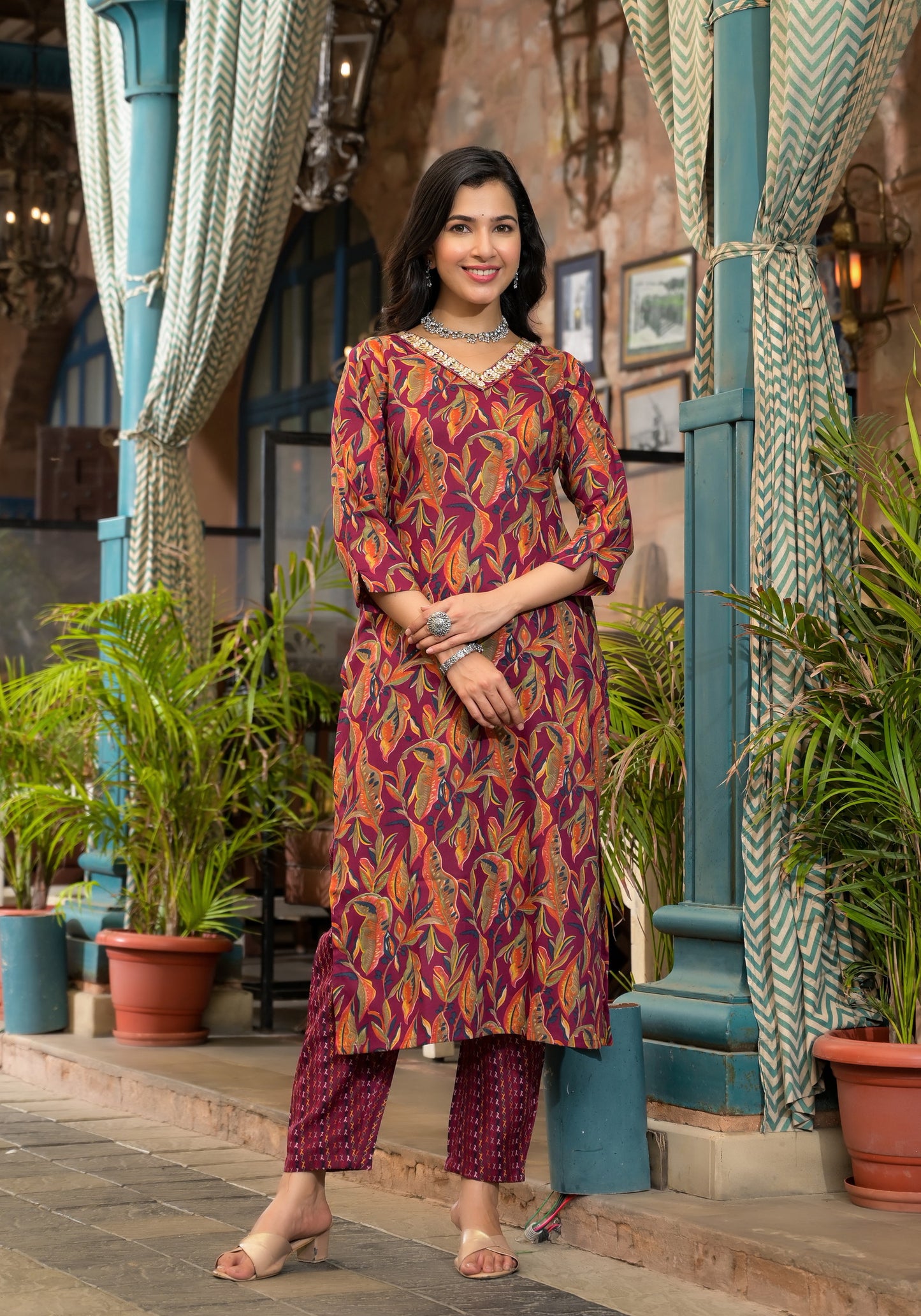 Women Floral Printed Kurta With Pant and dupatta Dropshipera