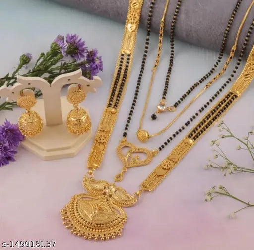 Mangalsutra Combo Deal Gold Plated Necklace Pandent Mangalsutra 30 Inch And 18 Inch Combo Pack With Earring for Women (Pack of 5) 19670
