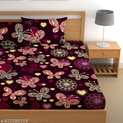 Super Soft Glace Cotton All Round Elastic Fitted Double Bed Bedsheet with 2 Pillow Covers-72x78x8 20027