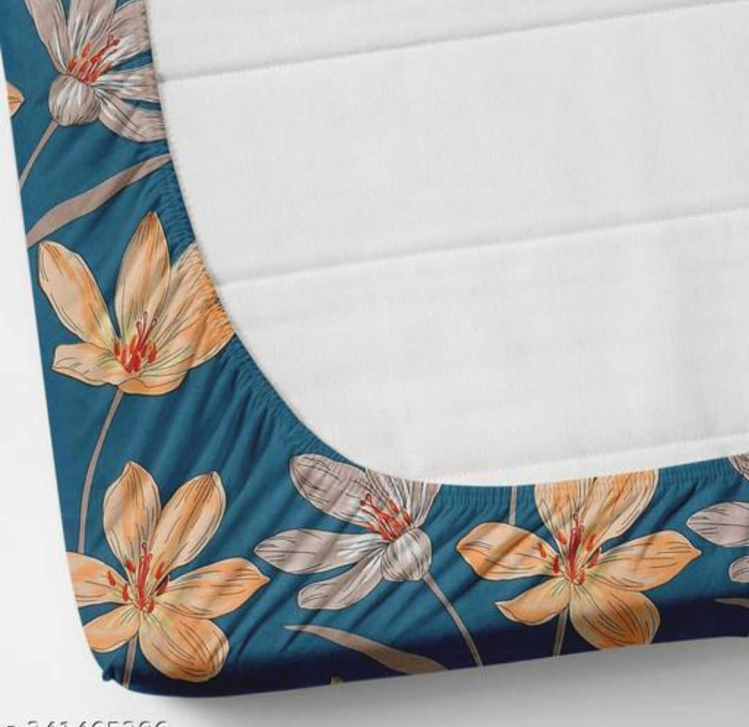 Super Soft Glace Cotton All Round Elastic Fitted Double Bed Bedsheet with 2 Pillow Covers-72x78x8 20027