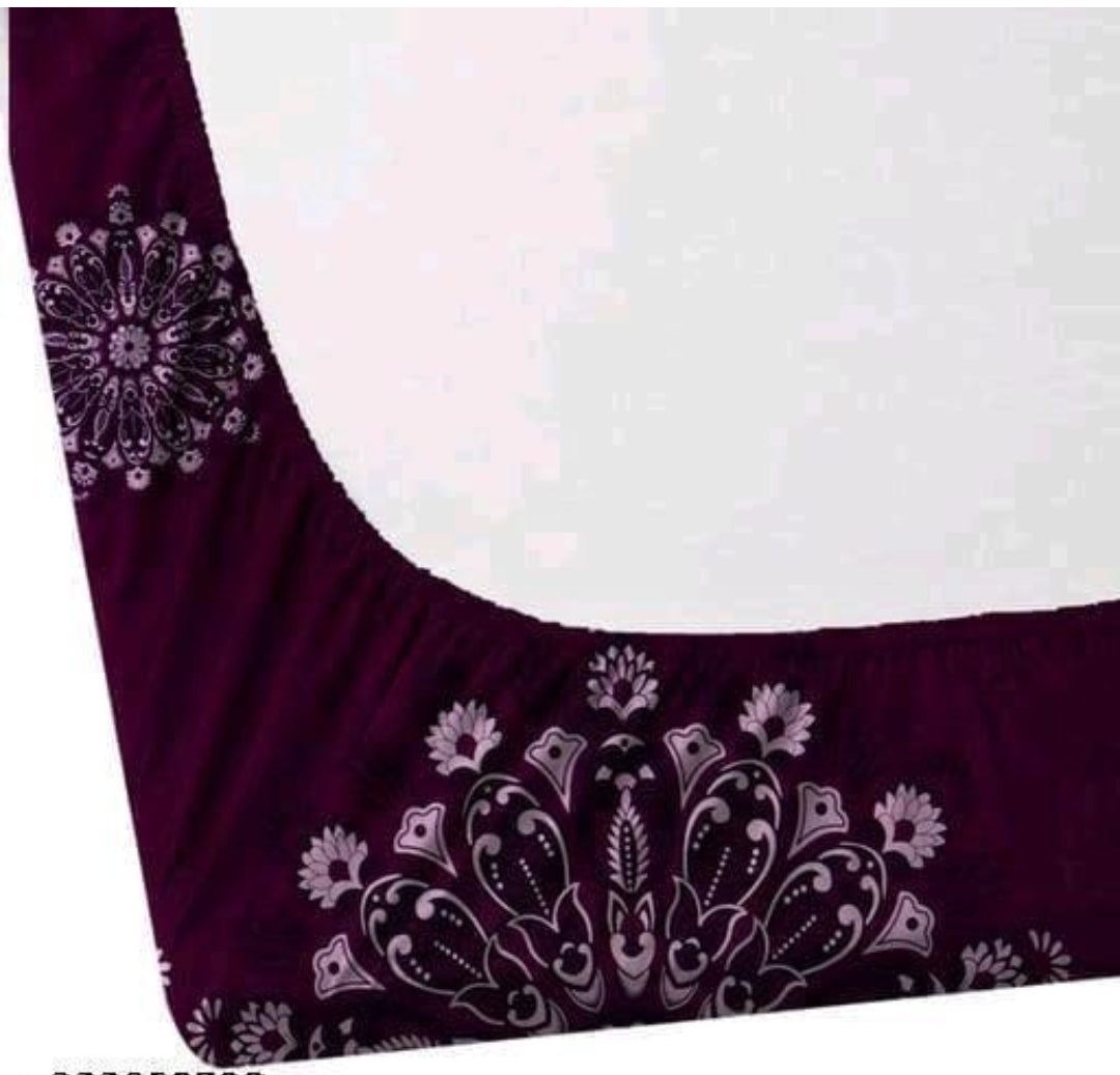 Super Soft Glace Cotton All Round Elastic Fitted Double Bed Bedsheet with 2 Pillow Covers-72x78x8 20027