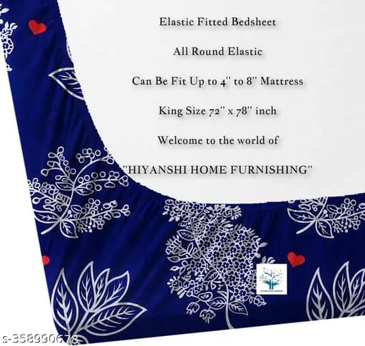 Super Soft Glace Cotton All Round Elastic Fitted Double Bed Bedsheet with 2 Pillow Covers-72x78x8 20027