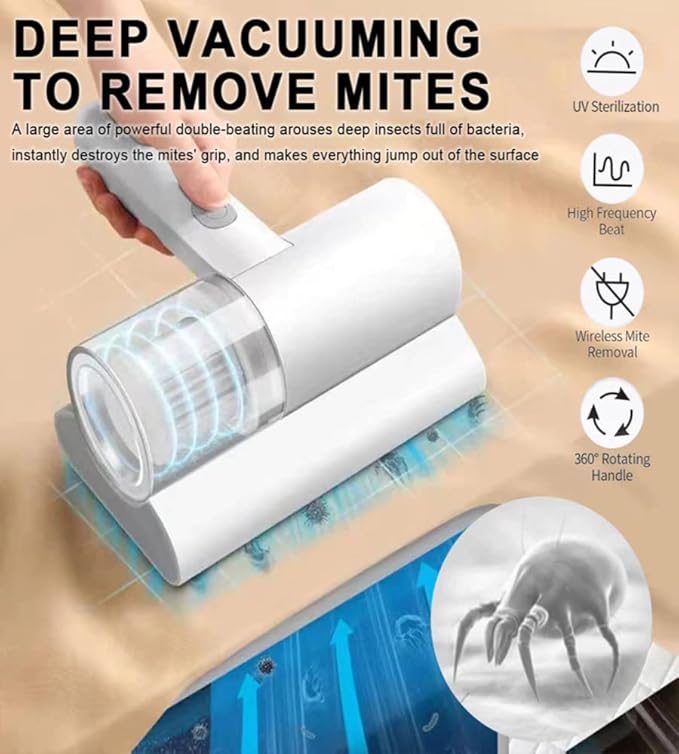 Portable Dust Suction Mites Remover Handheld Wireless Vacuum Cleaner Rechargeable Dust Remover Brush 18049