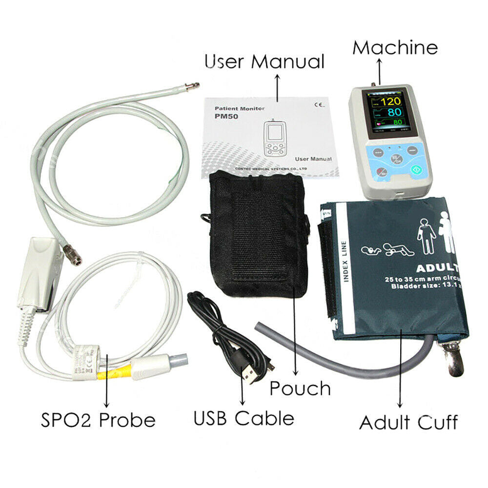 Blood Pressure Monitor SPO2 Probe Pulse Rate NIBP Recorder Software USB Data Store My Store